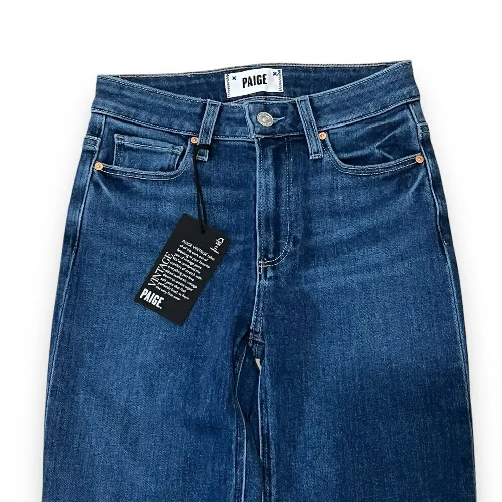 NWT PAIGE Cindy High Rise Straight Crop Jeans Womens 24 Wonderwall Dark Wash